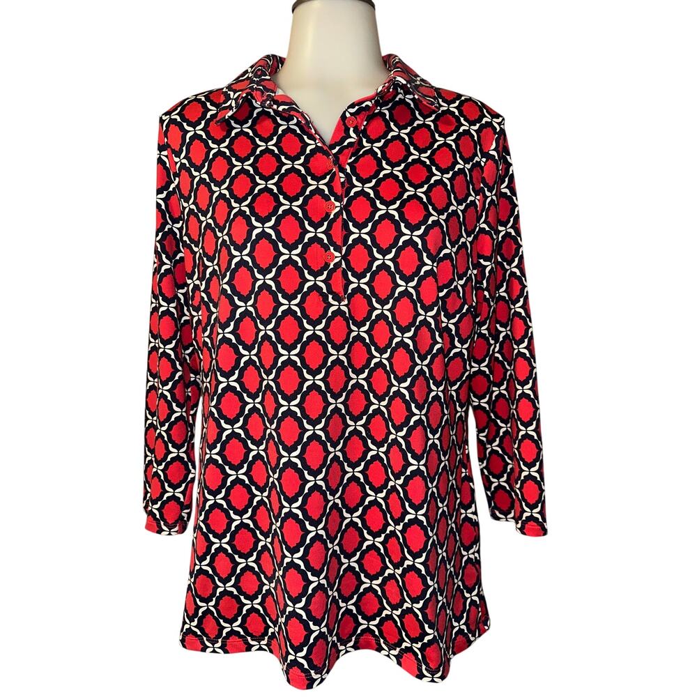 Talbots Women's Patterned Button-Down 3/4 Sleeve Shirt